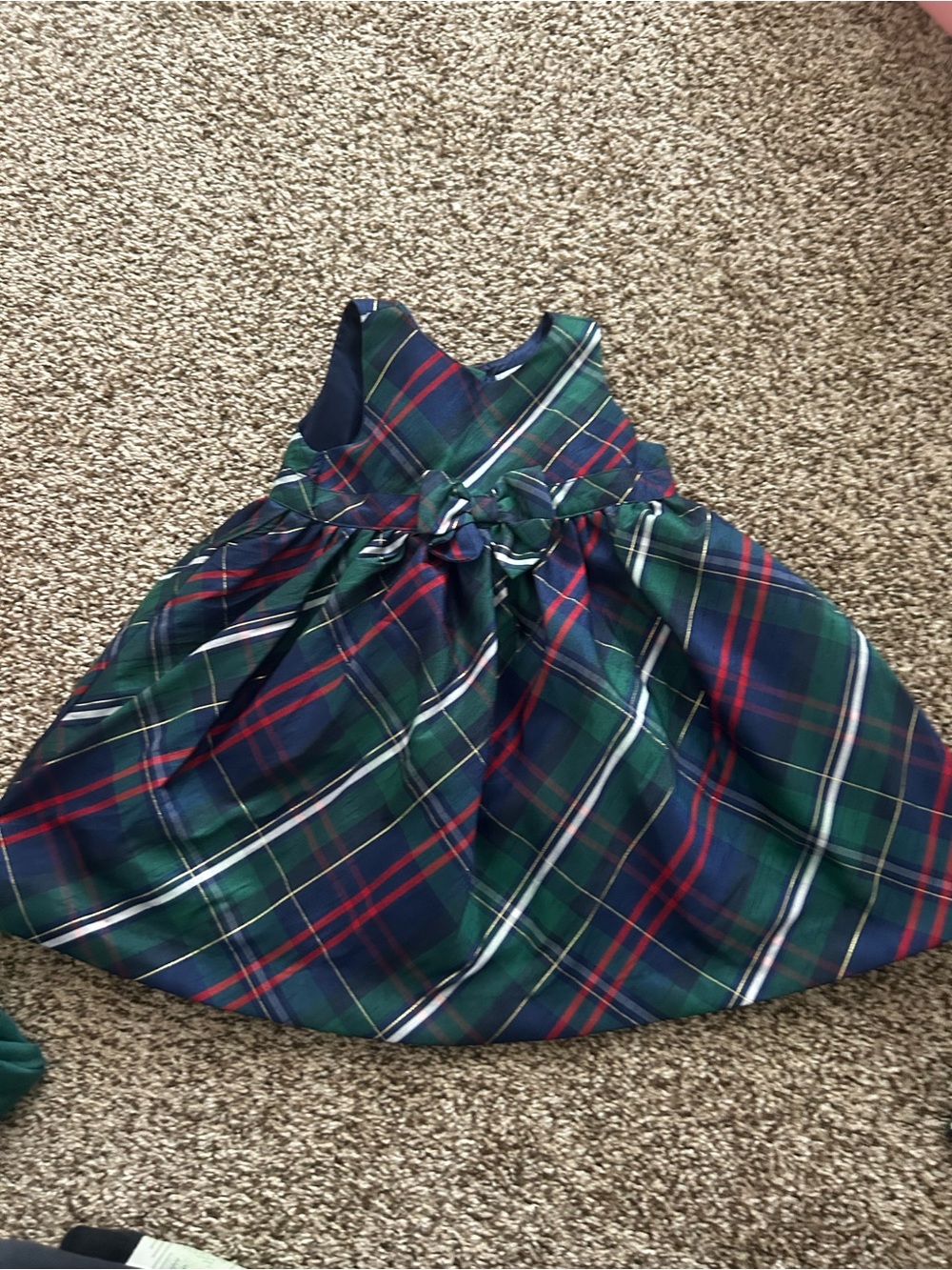 Gymboree Navy and Green Plaid Girls Dress with Gold Accent